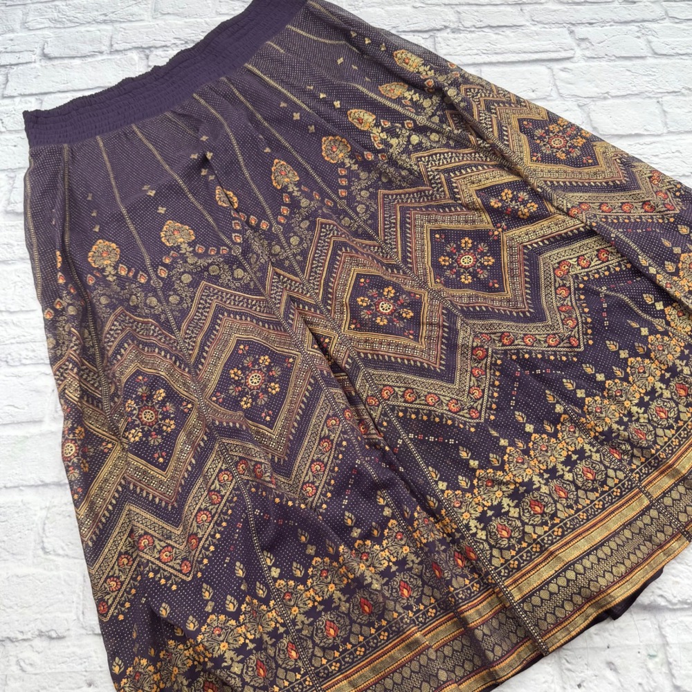 Soft Surroundings Endless Nights Maxi Skirt Deep Plum Gold Boho Large Petite
